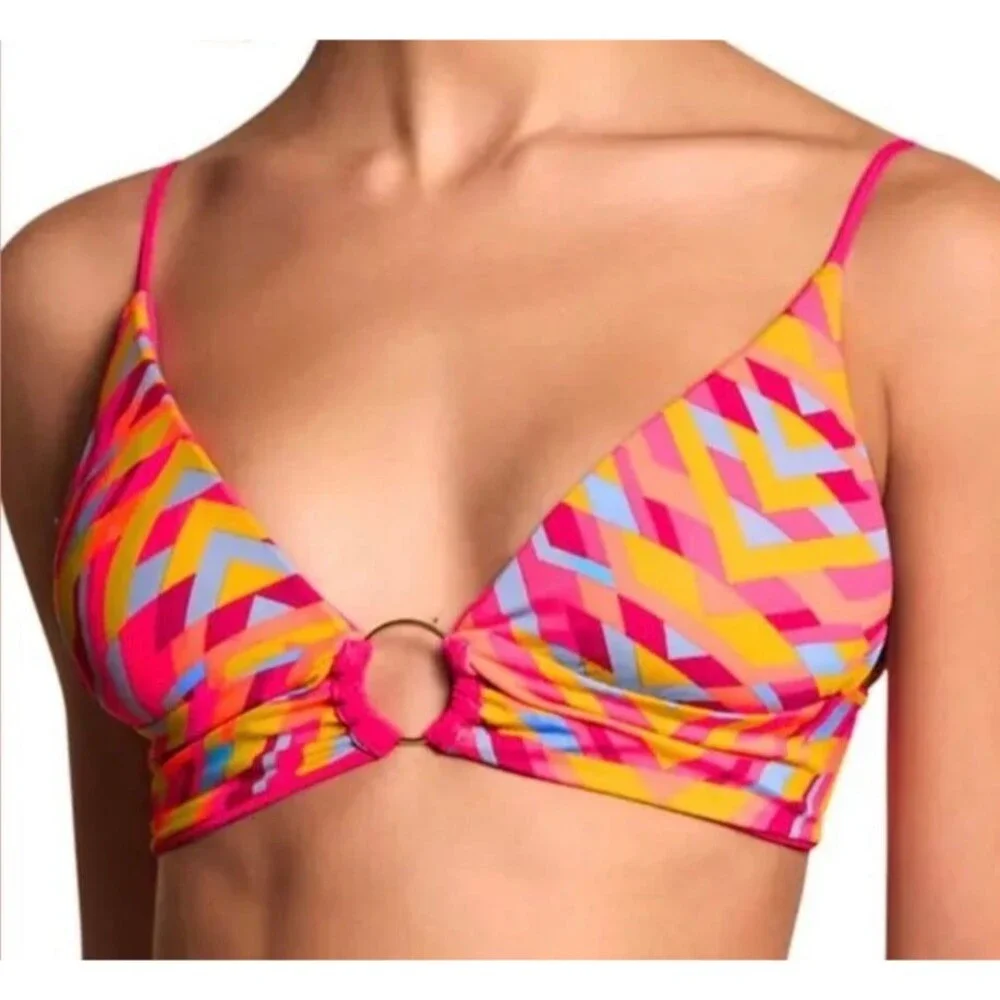 Maaji Dragon Fruit Shine Long Line Triangle Reversible Bikini Top Size M New
